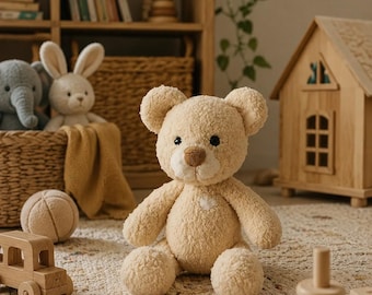Nallebjörnsplyschleksak, Gosedjurspresent, Mjuk nallebjörn, Barnrumsdekor, Babyshowerpresent, Småbarnsleksak, Söt björnplysch, Montessorileksak