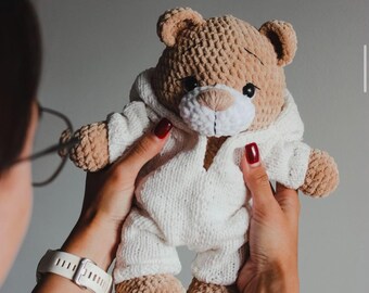 Amigurumi teddy bear, teddy bear in a suit, toddler toy, crochet teddy bear, hand knitted toy, stuffed animal bear, knitted teddy bear