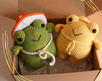 Gehäkelter Frosch mit Hut (Amigurumi) – einzigartiges handgefertigtes Amigurumi, Freundschaftssymbol, Muttertagsgeschenk, Geschenk für die beste Freundin, Geschwistergeschenk