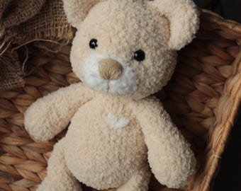 Boho teddy bear, crochet amigurumi, crochet bear with heart, handmade toys, crochet teddy bear, baby shower gift, newborn gift