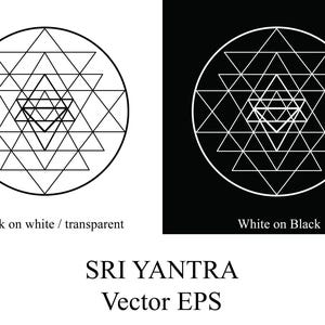 Sri Yantra EPS Vektor Download Heilige Geometrie CAD Handwerk Schablone Print Gravur Radierung Weiß Schwarz Transparent Clip Art Illustration