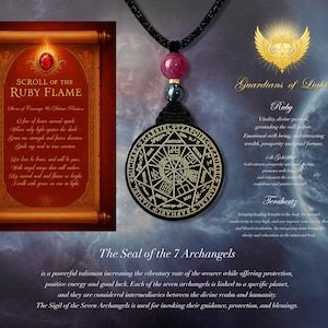 7 Archangels Seal Pendant: Natural Ruby, Terahertz Stone Amulet 14k Gold Filled or Silver