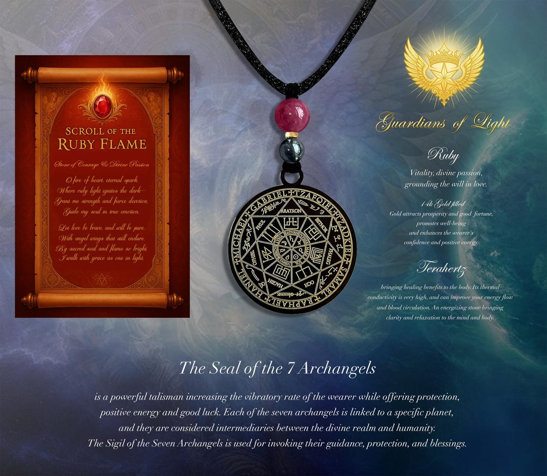 Natural Ruby 14k Gold Filled and Terahertz Stone 7 Archangels Sigil ...