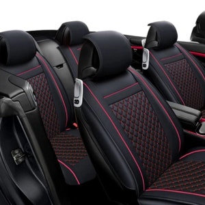 Universal Pu Leder Autositzbezug Kissen vorne schwarz mit roten Nähten Sitzbezug  Leder Autositzbezug Autokissen
