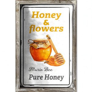 Honey And Flowers  44cm x 34cm Wood Framed Metal Art