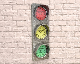 1m Industrial Iron Plated Traffic Light Clock