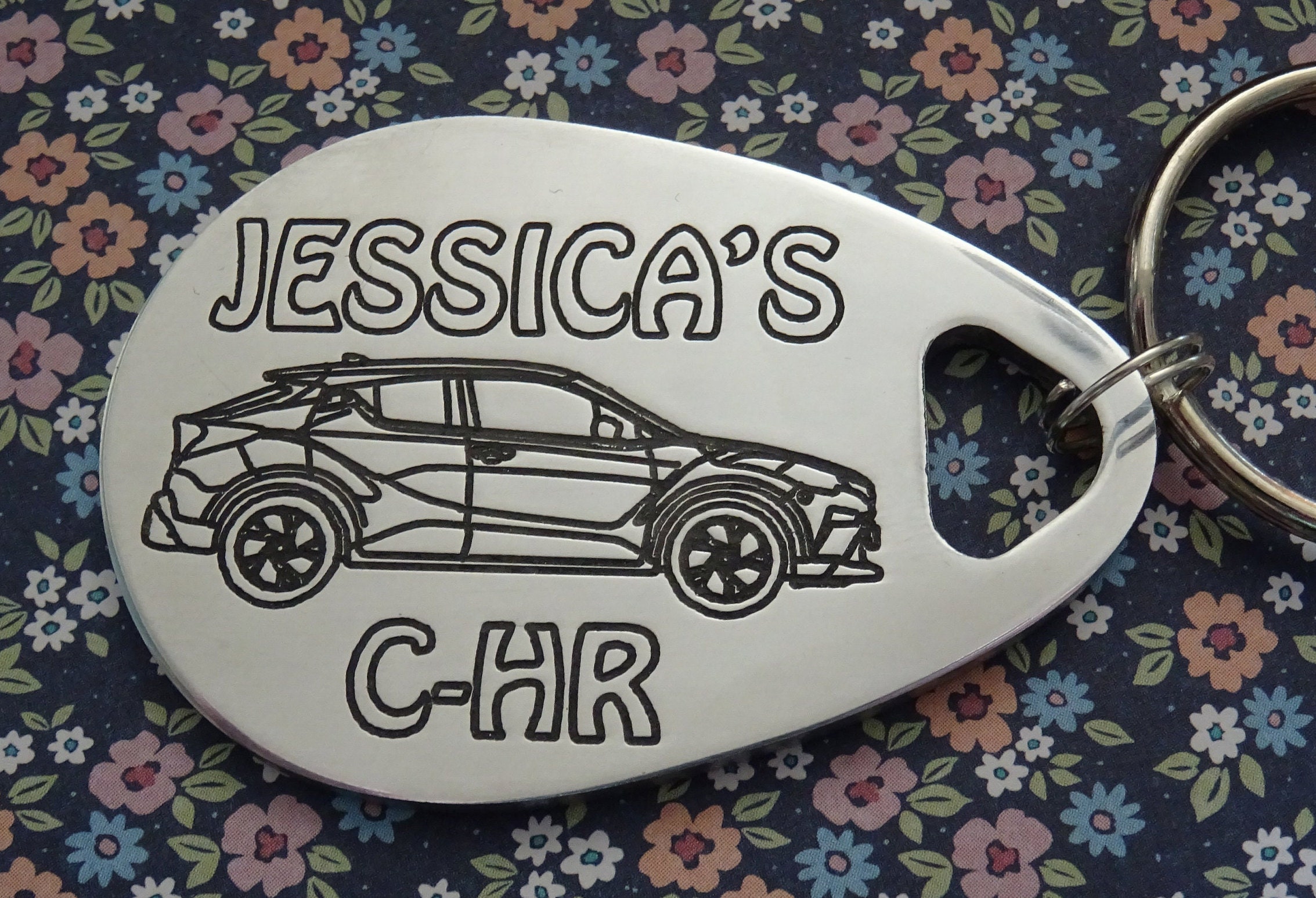 Personalised TOYOTA C HR keyring model any NAME engraved custom made to order unique personalised gift