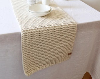 Cream Handwoven Table Runner: Modern Boho Decor
