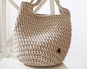 Crochet weekender bag made with rope, Basket bag for vacation, Beige cotton casual tote, Scandinavian style, Best gift for sister.