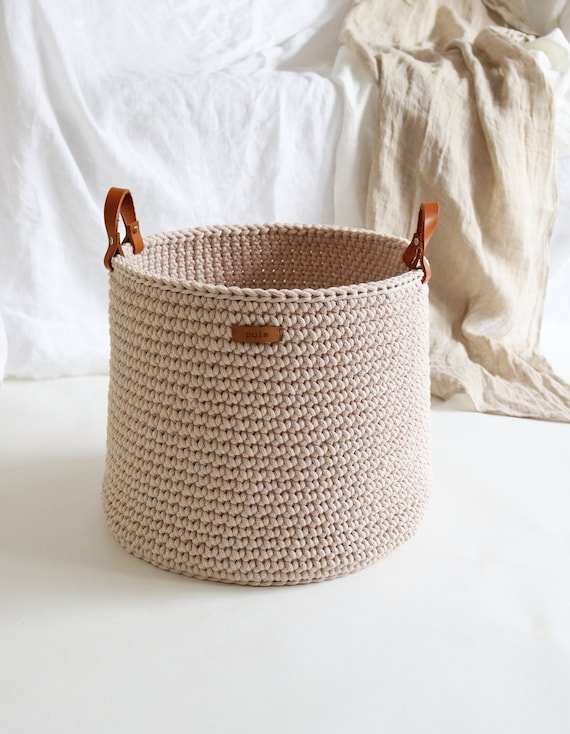 Cesto portabiancheria intrecciato grande in corda di cotone, 72 l, con manici in pelle, per coperte, vestiti, giocattoli, laundry Basket per cameretta