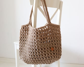 Handmade Macrame Cotton Rope Tote Bag: Boho Beach Shopper