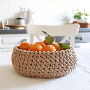 Kitchen  storage basket, Crochet bowl for bread fruits candies, Modern Scandinavian storage basket for table decor, First home gift.