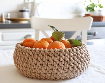 Kitchen  storage basket, Crochet bowl for bread fruits candies, Modern Scandinavian storage basket for table decor, First home gift.