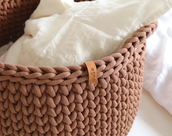 Large Decorative Basket with Handles  - Toasted Almond Neutral Decor - Christmas Gift for Home Lovers.