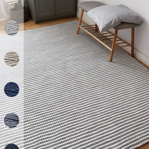 Chunky rectangular rug, Indoor and outdoor floor decoration, Crochet carpet with a minimalist simple design, Aesthetic living room accent.
