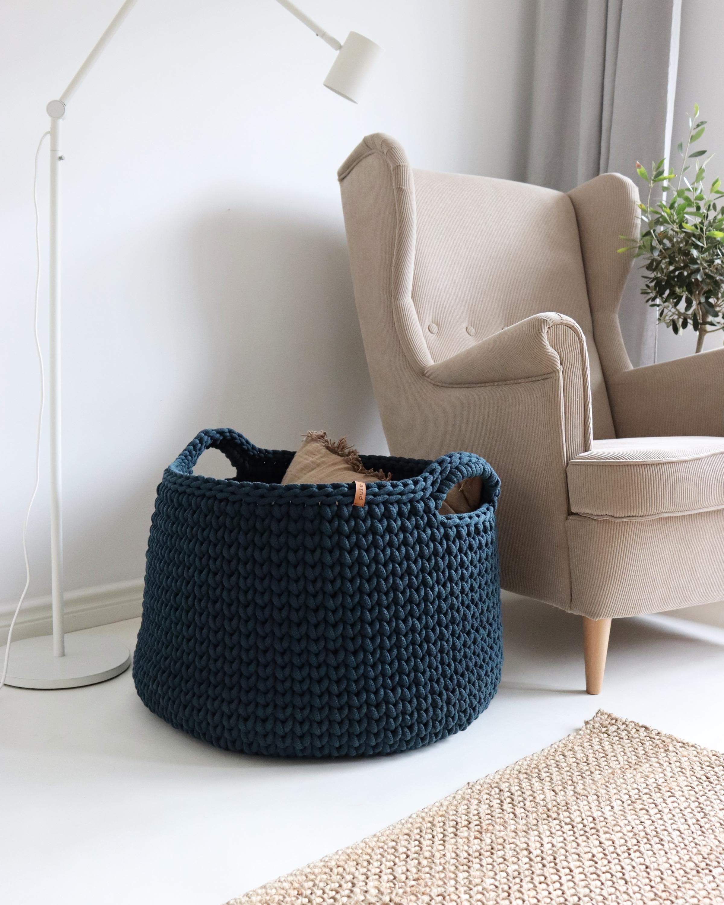 Cesto In Cotone Biologico Con Manici In Pelle PU 38x38x29 Cm - Contenitore Per Giochi, Biancheria O Riviste - 2