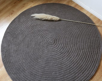 Handwoven Round Cotton Rug: Coffee Brown Boho Floor Mat