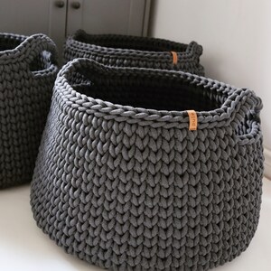 Organic woven rope storage basket, Large organizer for bedroom, bathroom or children's room, Dark gray cotton bin for blankets. zdjęcie 6