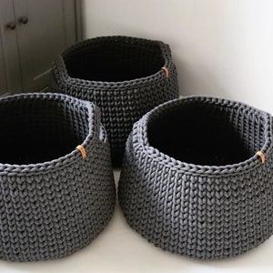 Organic woven rope storage basket, Large organizer for bedroom, bathroom or children's room, Dark gray cotton bin for blankets. zdjęcie 5