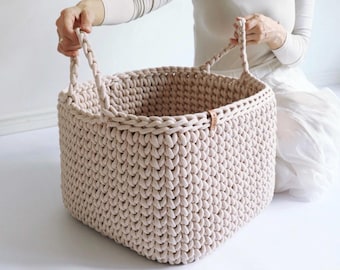 Large Square Storage Basket with Handles - Blanket, Pillows & Toy Organizer