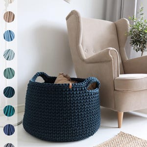 Handwoven Cotton Rope Floor Basket: Blue Beach House Decor