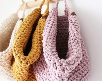 Wall hanging basket for storage, modern boho nursery decor, farmhouse kitchen supply.