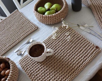 Knitted Cotton Placemats (Set of 2): Scandinavian Boho Table Decor