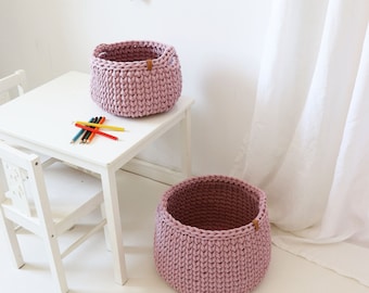 Montessori Toy Storage Set, 2pc Pink Toddler Room Low Shelf Soft Basket