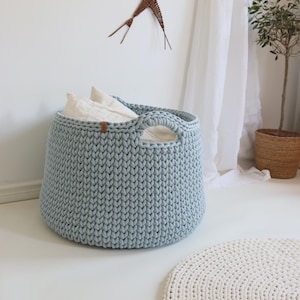 Pale Blue Woven Basket for Beach House Decor and Yacht Cabin Storage