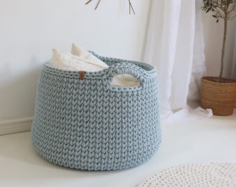 Pale Blue Woven Basket for Beach House Decor and Yacht Cabin Storage