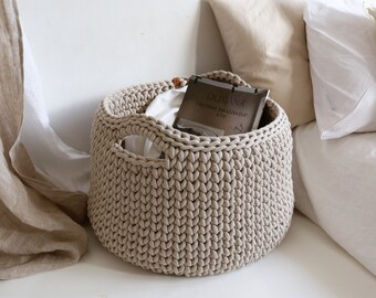 Cesto grande beige per coperte all'uncinetto - Contenitore in corda di cotone, Korb Natur.