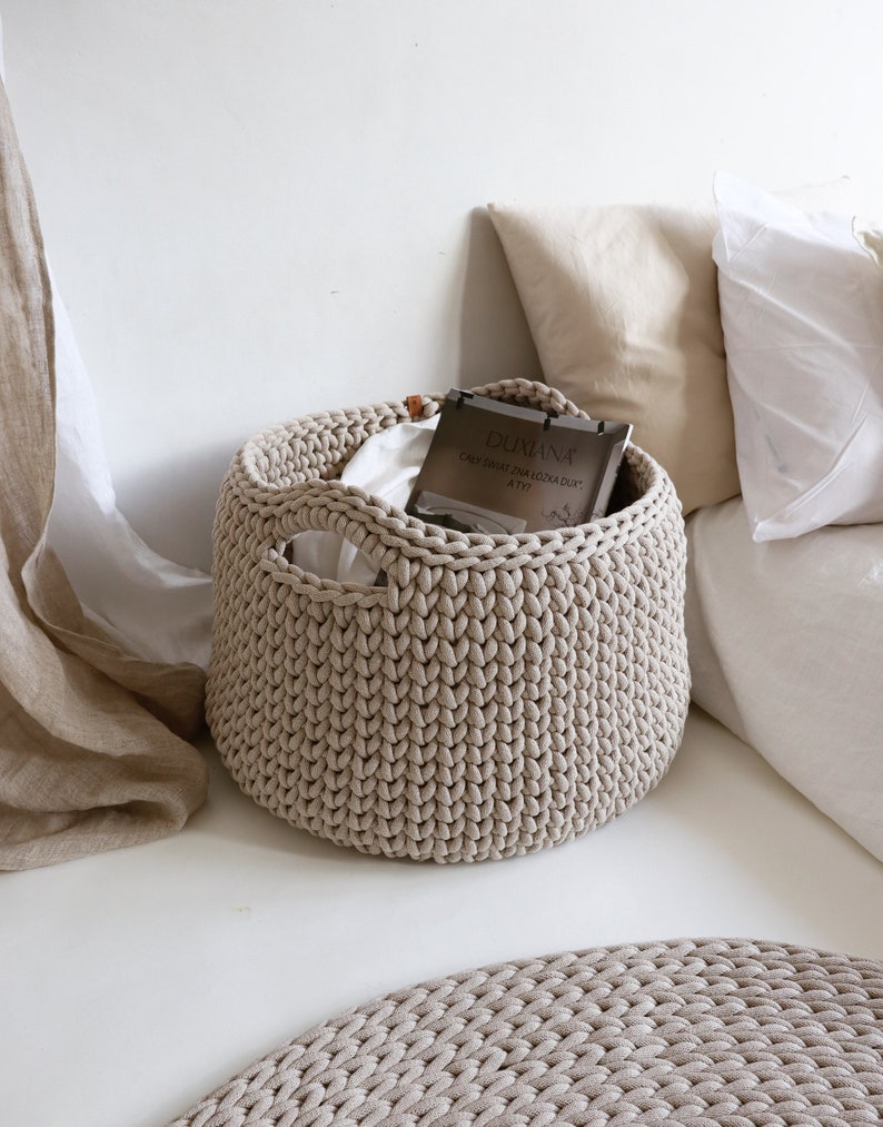 Panier bohème grande taille pour couvertures, rangement au sol en corde tressée, parfait pour les coussins et plus encore, organiseur de salon ou de chambre à coucher. Beige