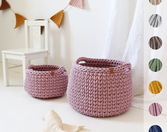 Set of 2 floor handwoven baskets, Nordic inspired storage for baby nursery or kids game room, Laundry and living room organization idea.