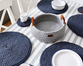 Set de table en coton au crochet fait main : décoration de table bohème ronde