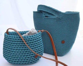 Large Crocheted Cotton Shopper: Minimalist Beach Basket