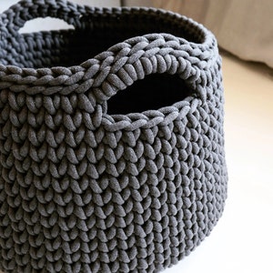 Organic woven rope storage basket, Large organizer for bedroom, bathroom or children's room, Dark gray cotton bin for blankets. zdjęcie 7