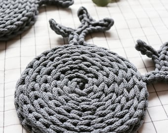 Crochet Whale Coasters (Set of 2): Gray Scandinavian Decor
