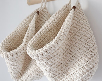 Set of 2 wall storage hanging baskets for hats and scarves, Hallway basket in neutral colors, Small apartment storage, Last minute gift.