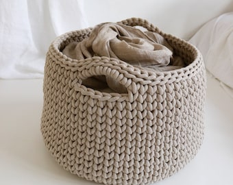Big Size Bohemian Basket for Blankets, Rope Woven floor Storage, Perfect For Throw Pillows and More, Living Room or Bedroom  Organizer.