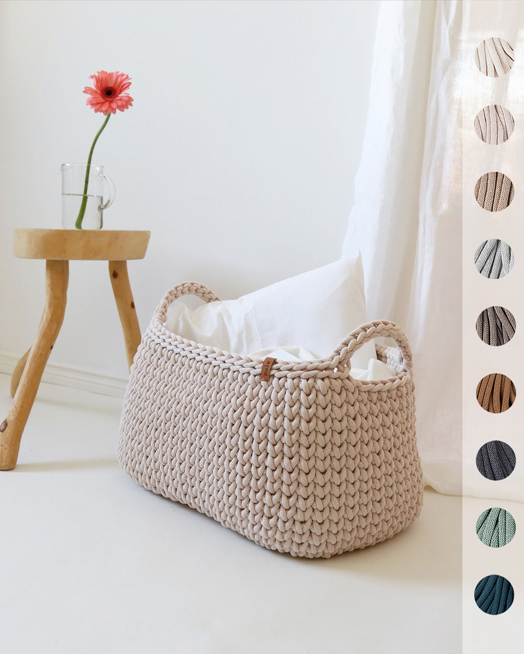 Large Rectangular Floor Basket, Chunky Woven Box for Books, Magazines