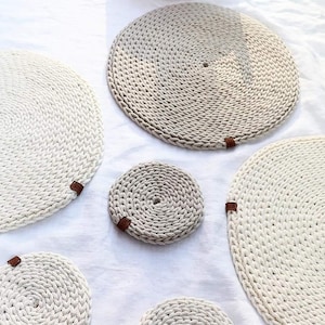 Set of 6 Organic Cotton Crocheted Placemats: Minimalist Table Decor