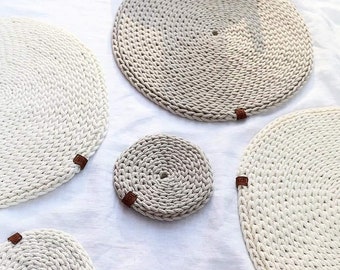 Set of 6 Organic Cotton Crocheted Placemats: Minimalist Table Decor