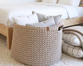Gigantische dekenhouder, dikke katoenen mand voor woonkamer, 60 cm brede vloeropberger, extra grote decoratieve opberger.