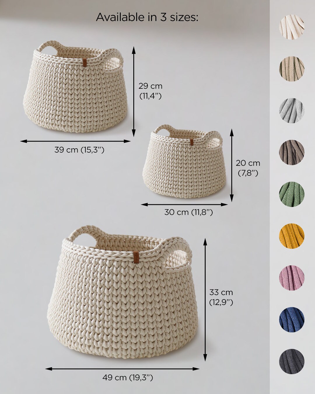 OUTBROS Lot de 3 Panier Rangement Tissé en Corde Coton,Corbeille Caisse, Pliable Boite Salle de Bain, Décoration Organisateur pour Salon Chambre à Coucher (Blanc Gris