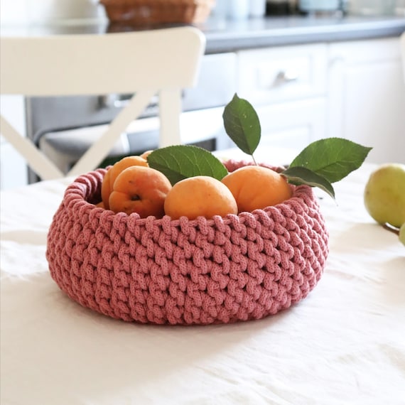 Modern Cotton Fruit Basket & Bread Bowl, Scandinavian Fabric Kitchen Table Decor, Cozy New Home Gift Idea.