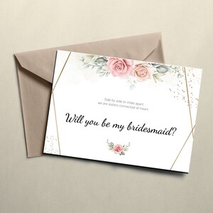 Bruidsmeisje uitnodiging Voorstel kaart Minimalistische stijl Bloem Roze roos Vrijgezellenfeest Afdrukbare Uitnodiging Bewerkbaar gepersonaliseerd Shine ontwerp