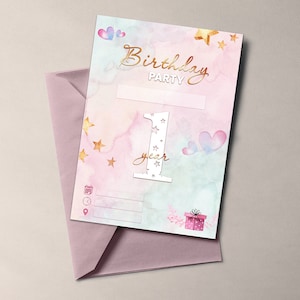Geburtstagseinladung Bunt Aquarell Regenbogen Schmetterling Pastell Party 1.