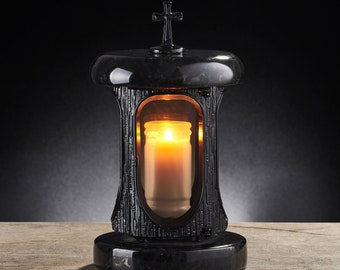 Labradorite memorial lantern, Candle holder for tombstone, Memorial gift candle, Cemetery candle holder, Cemetery decorations for the grave