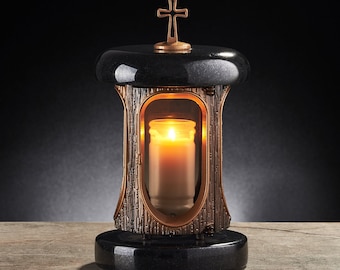 Granite memorial lantern to decorate the grave, Memorial candle holder for tombstone, Stone memorial lanterns, Cemetery grave decor
