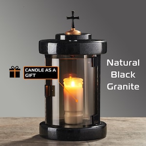 Castiçal de granito para lápide, Castiçal memorial, Arandela para vela em lápide, Lanterna memorial, Decoração para cemitério, Decoração para túmulo